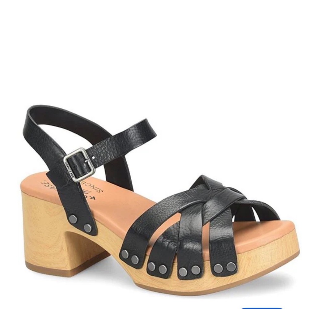 Kork-Ease Vintage Black Leather Strappy Studded Platform Sandals Women's Size 6